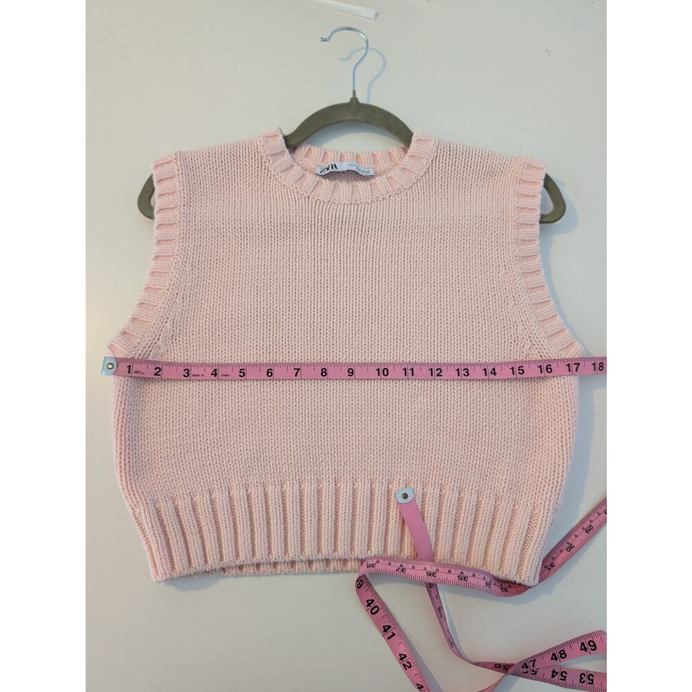 Zara Sweater Vest Chunky Knit Cropped Barbie 90s Y2K Cottagecore Pink Size S - Picture 9 of 10